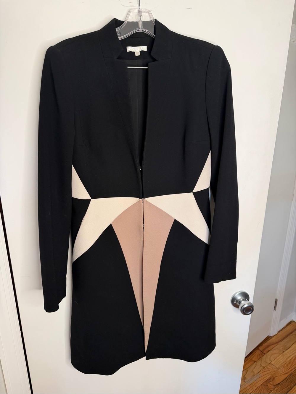 PAULE KA Black Coat with Beige Label Accent